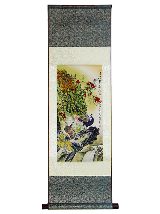 Свиток "Павлины", шёлк, 95 см