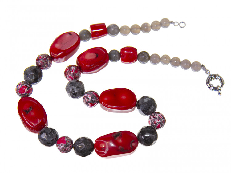 Бусы redrobe «Рассвет на море», коралл, лабрадор, кальсилика, агат, 47 см